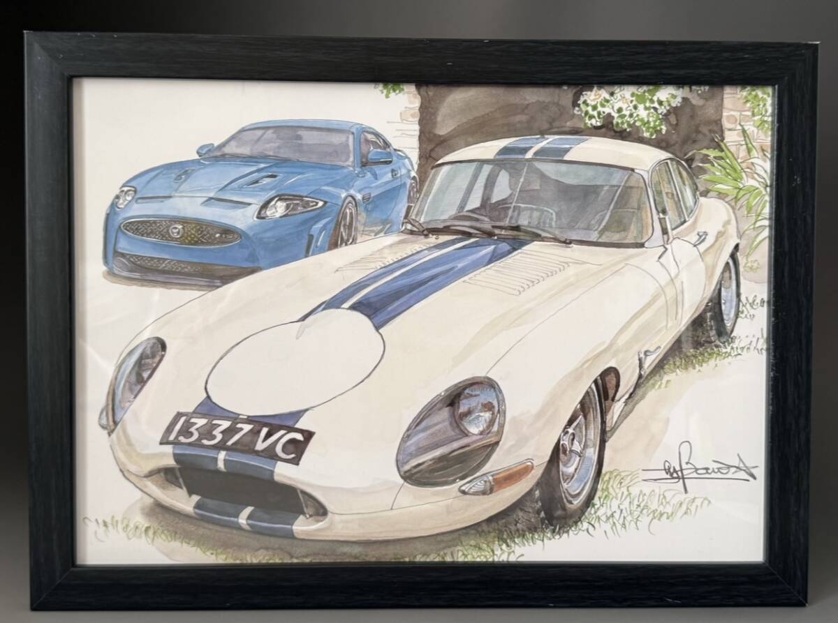 BOW イラスト ジャガー Eタイプとジャガー XKR-S(Jaguar E-Type & Jaguar XKR-S)額付き カレンダーカット 車 絵 カーマガジン 拍卖