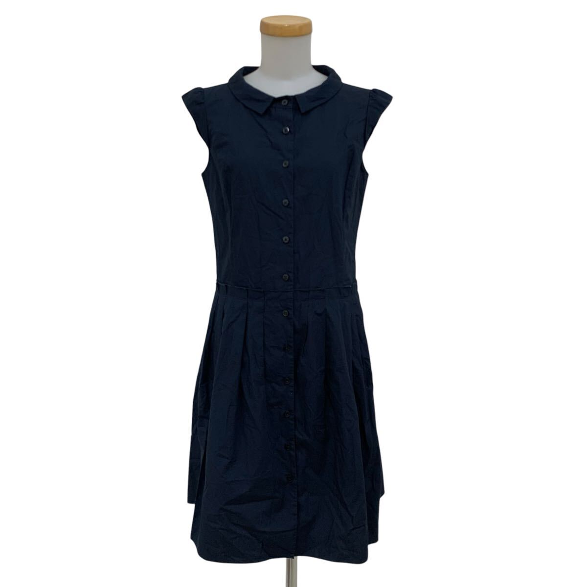 B451-12 MACKINTOSH PHILOSOPHY マッキントッシュフィロソフィー フレンチスリーブ シャツ ワンピース ワンピ ネイビー 紺 レディース 36拍卖