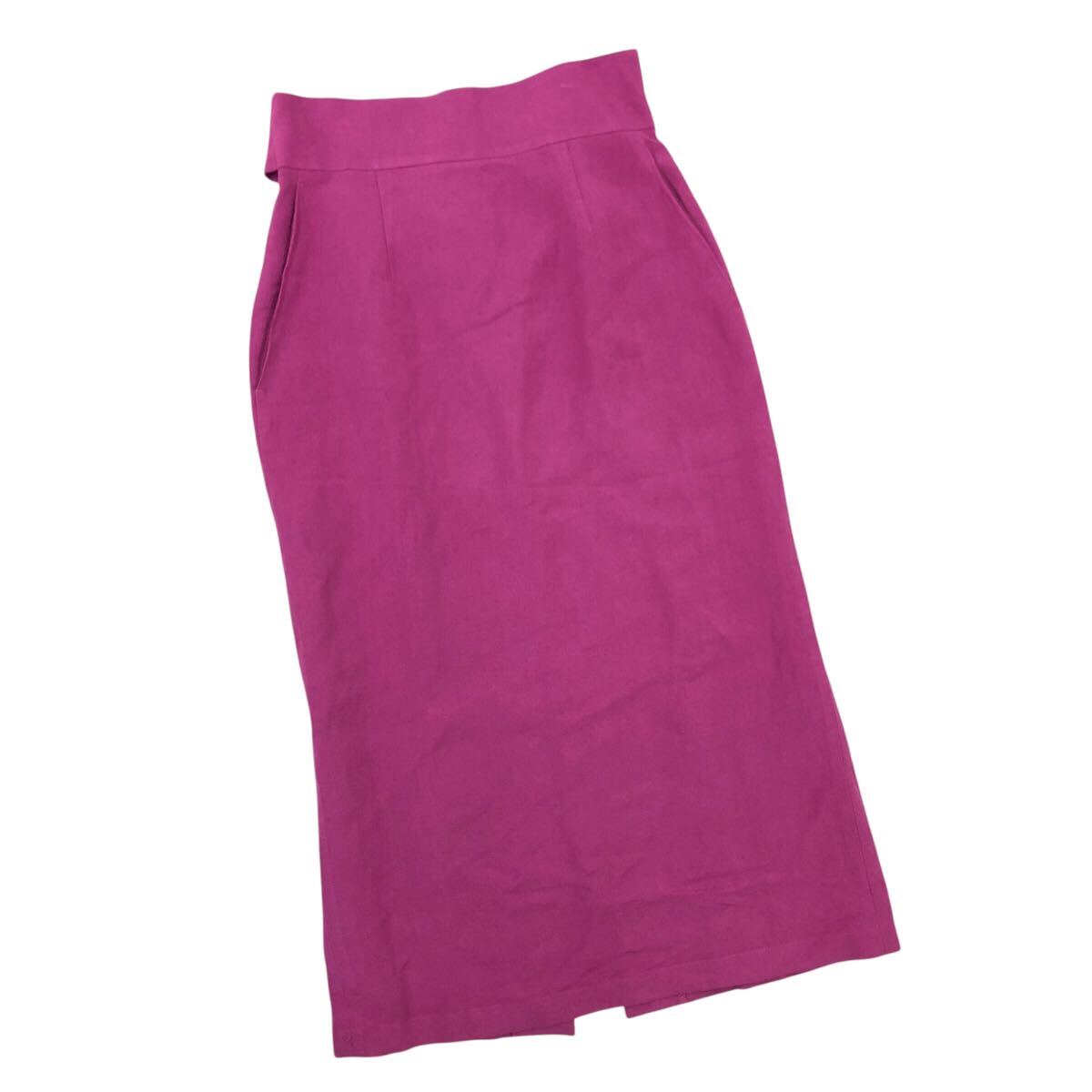 Nm304-83 LOULOU WILLOUGHBY ルルウィルビー リネン 麻 レーヨン バックリボン ロングスカート スカート ボトムス ピンク 2 日本製拍卖