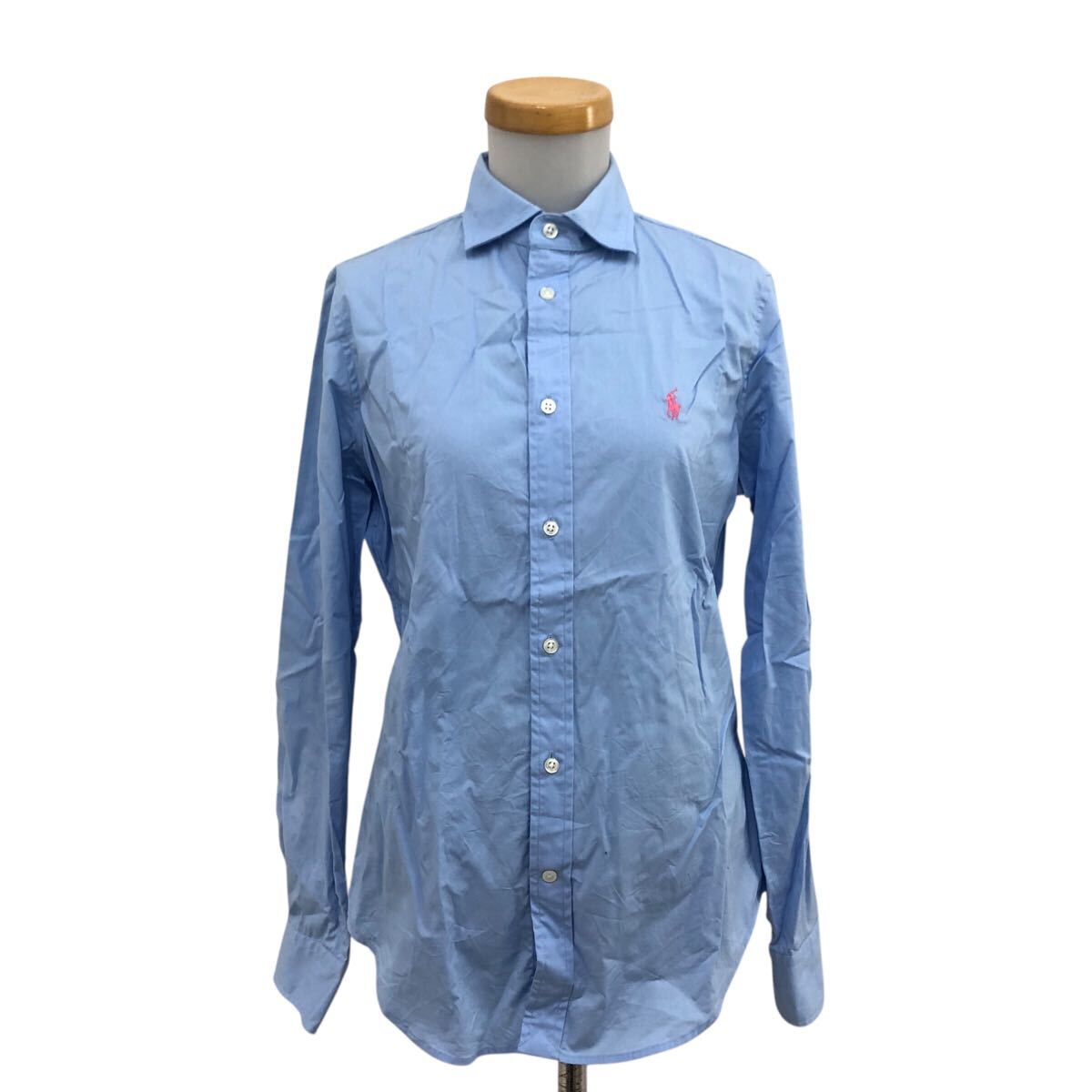 m623-11 POLO RALPH LAUREN ポロラルフローレン 長袖 シャツ ブラウス コットン ストレッチ トップス ライトブルー 水色 レディース 8拍卖