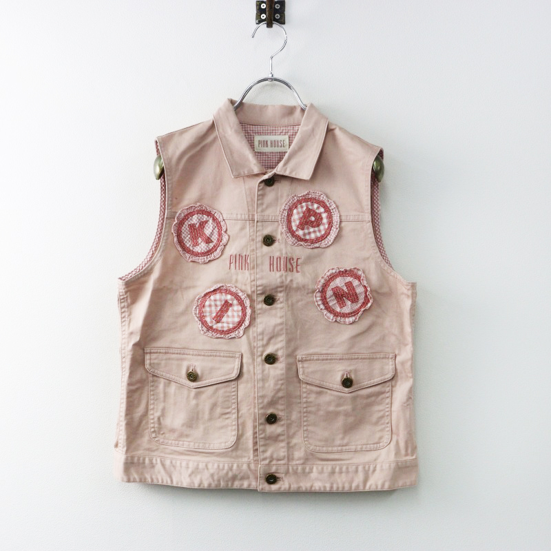 2018春カタログ掲載品 色違 ピンクハウス PINK HOUSE ギンガムチェックワッペンベスト 3(M)ピンク 羽織 ハオリ【2400014441062】拍卖