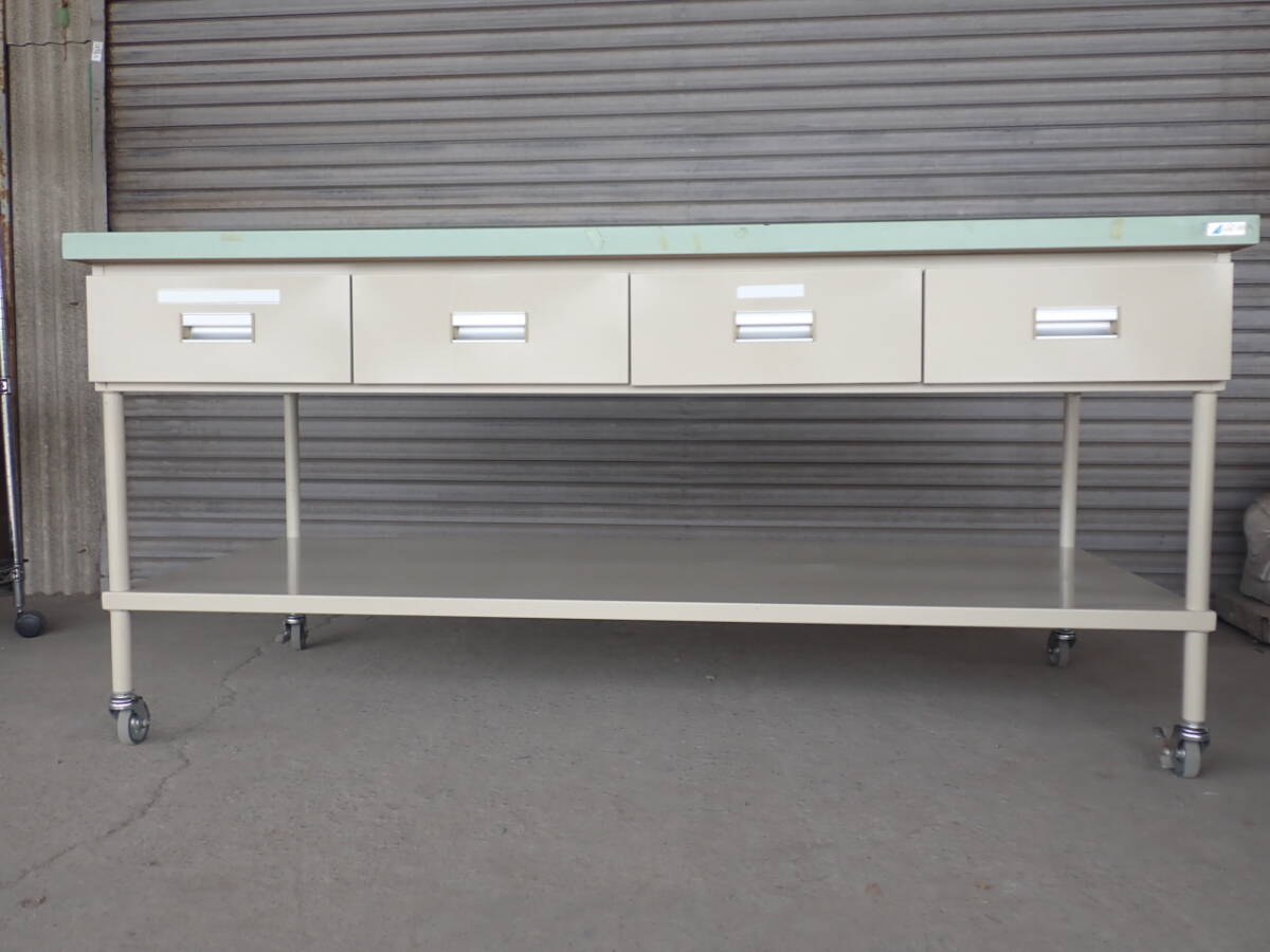 ②高園産業 SOLNO メディカル 作業台 収納 引き出し ストッパー付キャスター付き 中量 高さ85.5cm 横180cm 奥90cm USED品拍卖