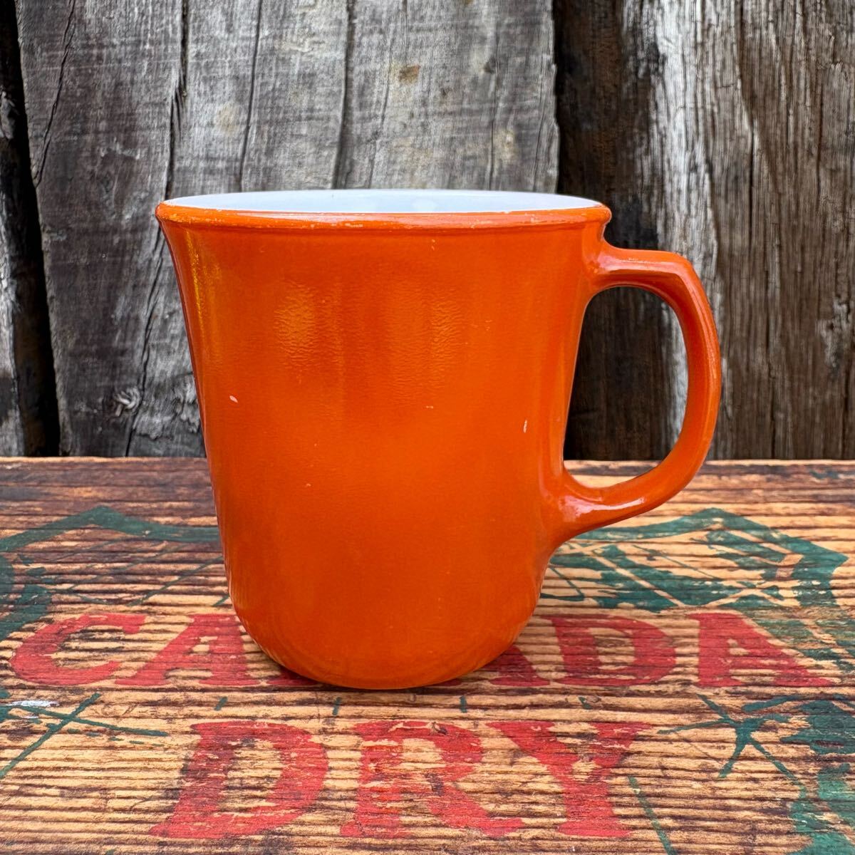 【USA vintage】PYREX mug cup パイレックス ミルクガラス 耐熱 マグカップ オレンジ アメリカ ビンテージ拍卖