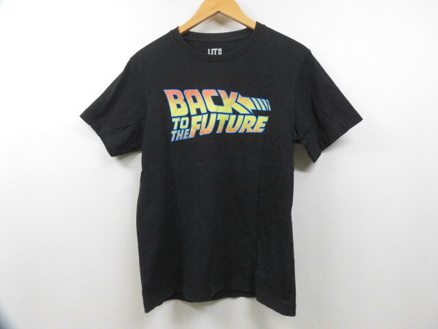 UNIQLO ユニクロ UT バックトゥザフューチャー ロゴプリント バックロゴ Tシャツ 丸首 半袖トップス BACK TO THE FUTURE ブラック 黒 S拍卖