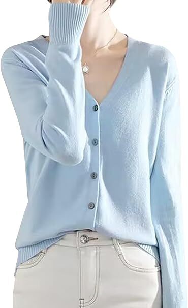 カーディガン レディース 春 ニット 無地 長袖 vネック XL拍卖