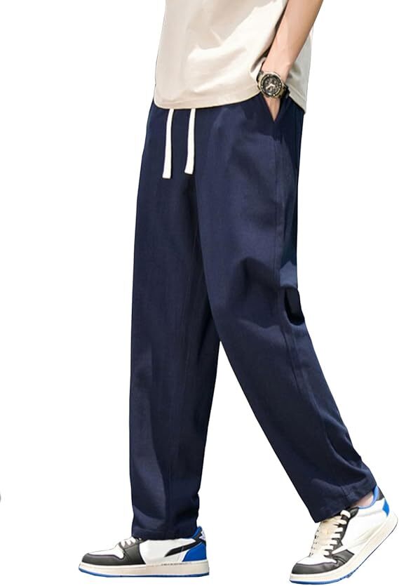 サルエルパンツ メンズ ズボン 綿麻 無地 ワイドパンツ 2XL拍卖