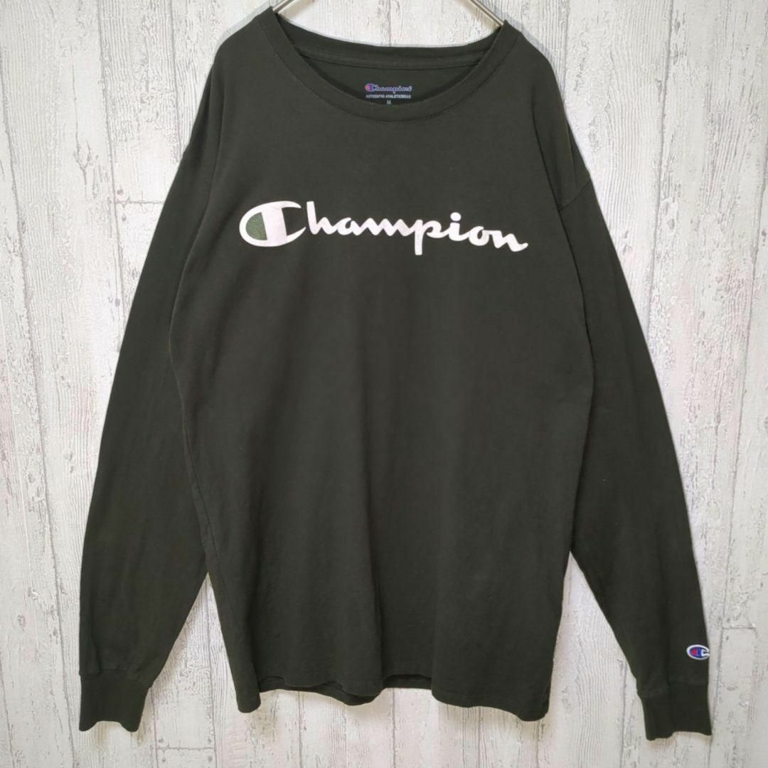 Champion ロンT カーキ シンプルロゴ USA古着 アメカジ #h1149拍卖