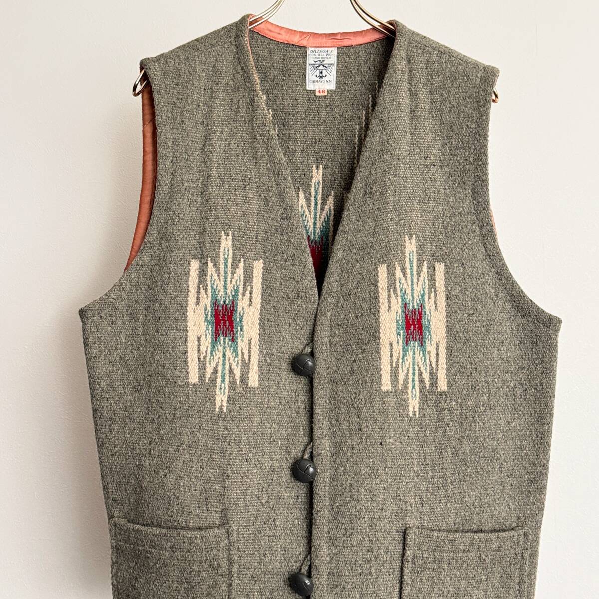 希少《 Old Model / ORTEGA'S / Size 46 》70s 80s 90s 美品【 ビンテージ オルテガ グレー チマヨ ベスト ビッグサイズ 】拍卖