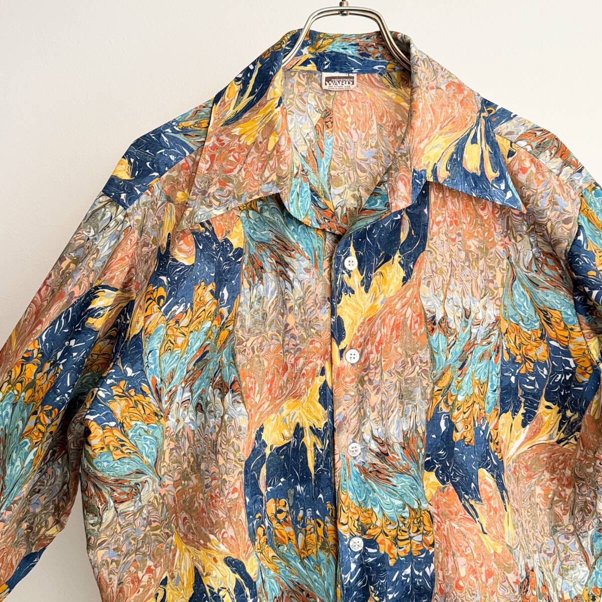 希少《 Rare / MONTGOMERY WARD 》70s 極上品【 モンゴメリーワード マーブル模様 ポリ シャツ ビンテージ L 香港製 】拍卖