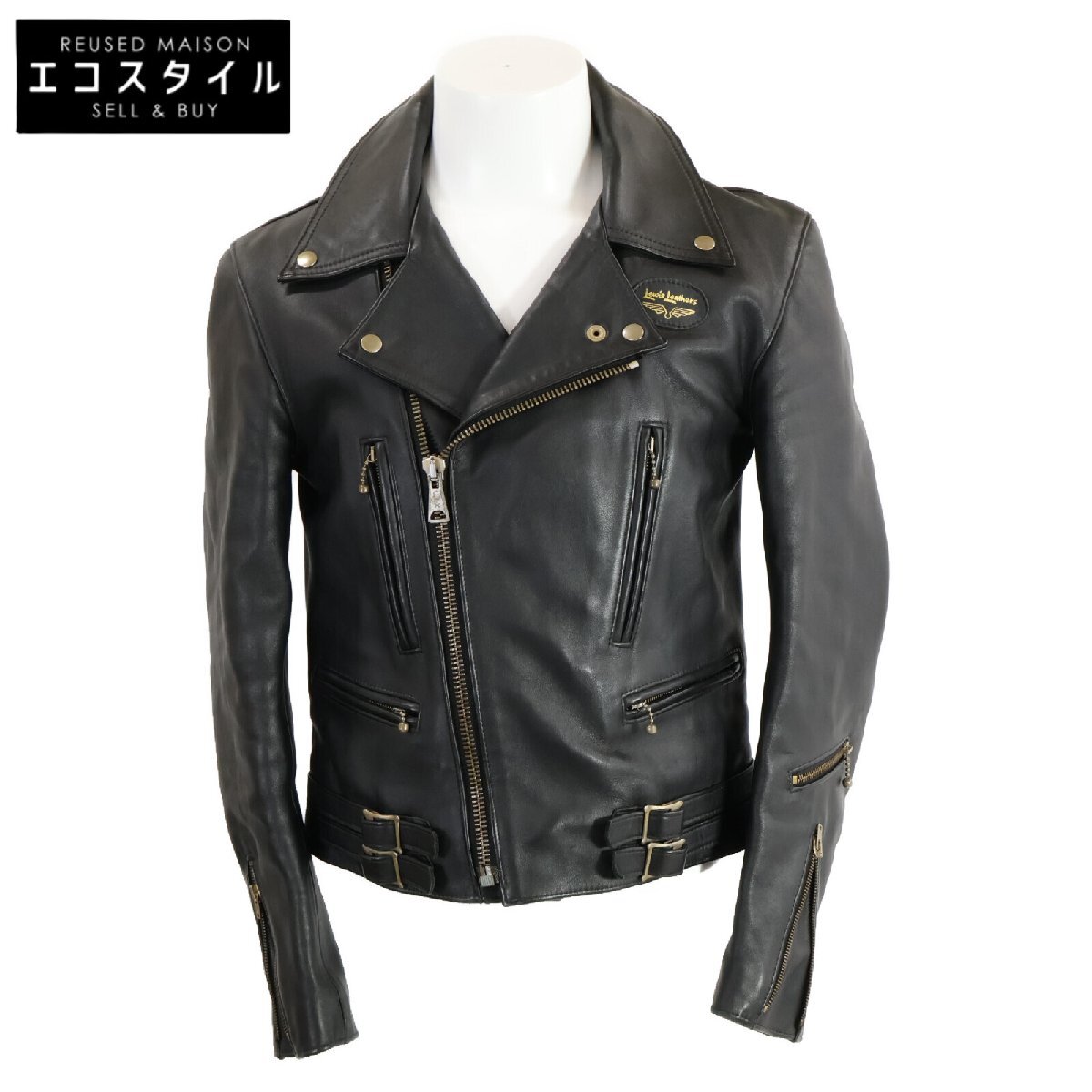 Lewis Leathers ルイスレザー 391 カウハイド 青羽 666期 ライトニング ダブルライダースジャケット 36 ブラック メンズ拍卖