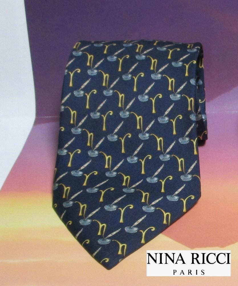 ▲紳士ネクタイ ニナリッチ NINA RICCI 絹100% フランス製 ロゴの「n」と「r」のデザイン 拍卖