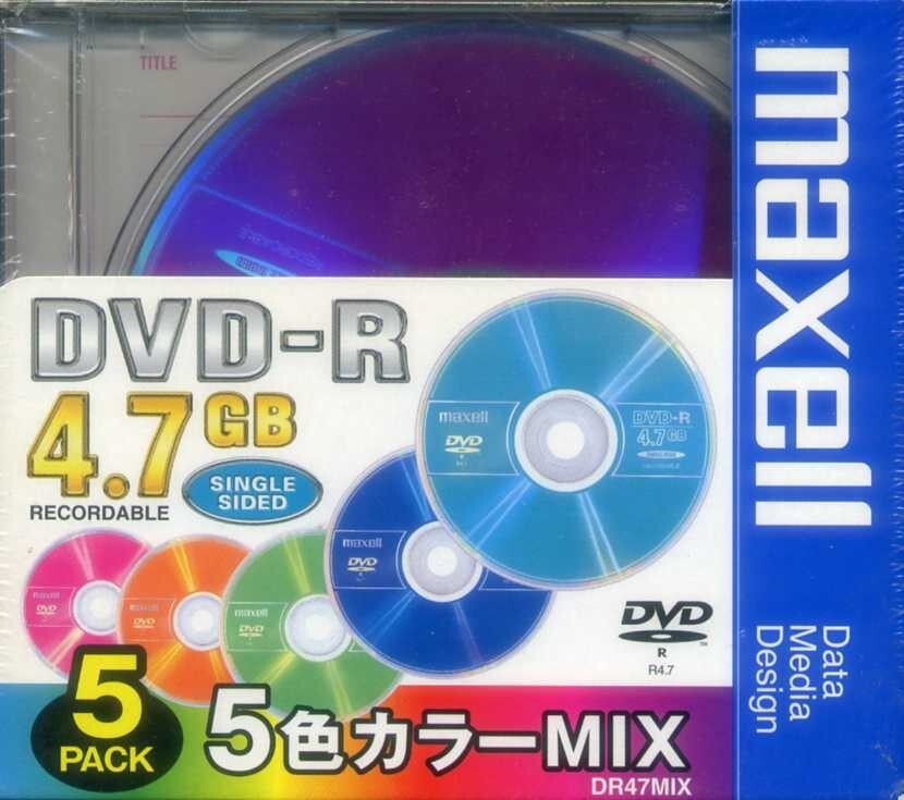 maxell マクセル DVD-R 4.7GB 5PACK 5色カラーMIX DR47MIX.1P5S 日本製 未開封拍卖
