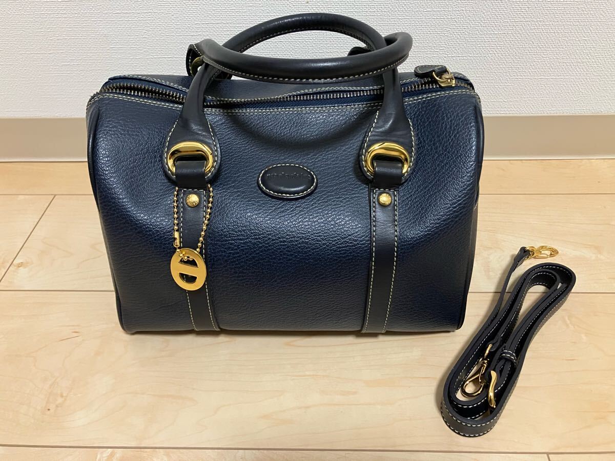 マリー クレール ミニボストンバック 紺色 ショルダー用紐あり 美品 Marie Claire ミニボストン拍卖