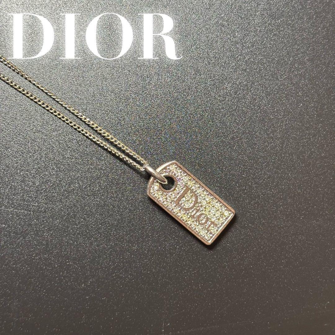 ディオール ネックレス シルバー ラインストーン プレート刻印拍卖