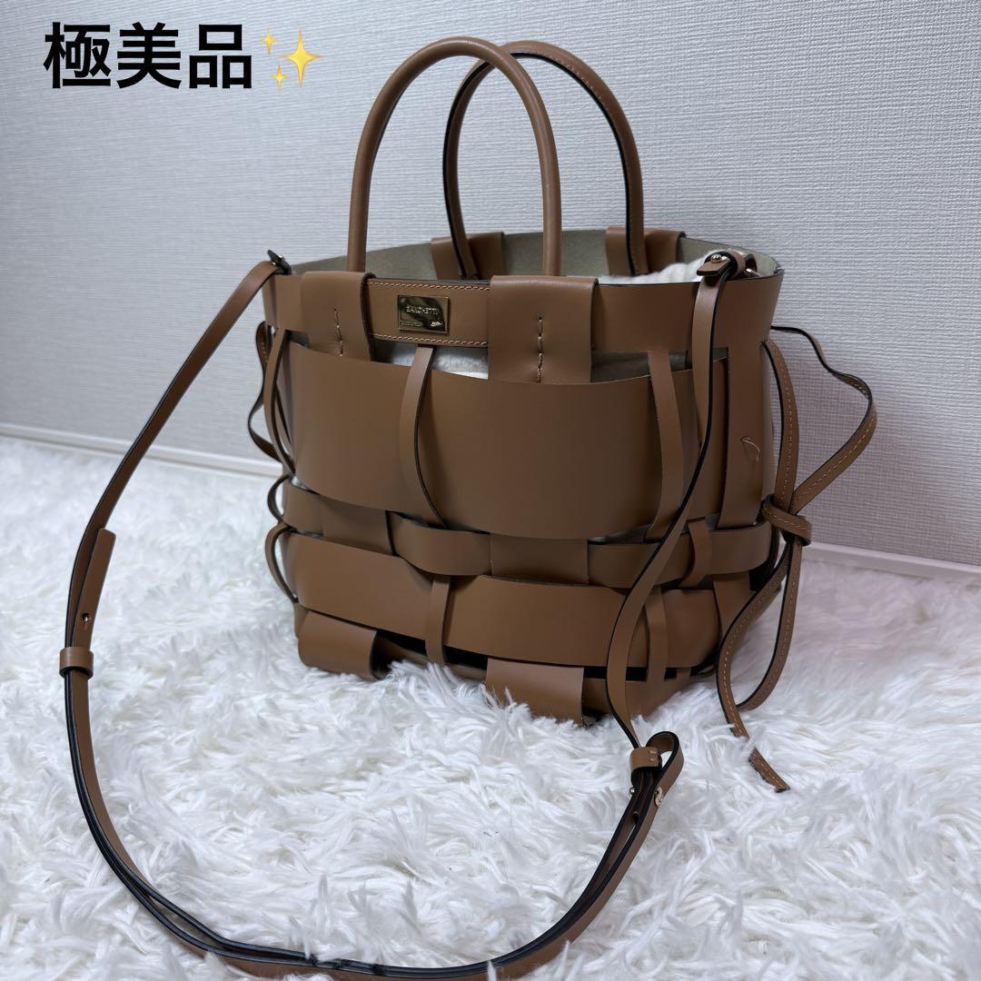 【極美品】ZANCHETTI ザンケッティ ウーブンショッパー ブラウン ファー レザー 2WAY ショルダーバッグ ハンドバッグ拍卖