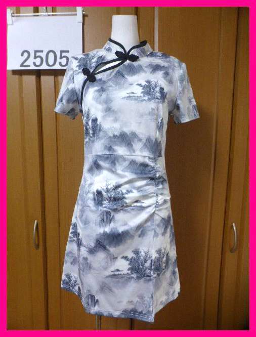 送料無料【新品】チャイナドレス+安心のショートパンツセットM セクシースリット上はゴムタックギャザー チャイナボタン 後ろファスナー拍卖