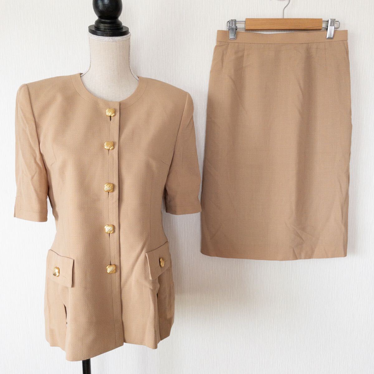 949229 Leilian レリアン スカートスーツ 11 ブラウン系 ノーカラー レディース拍卖