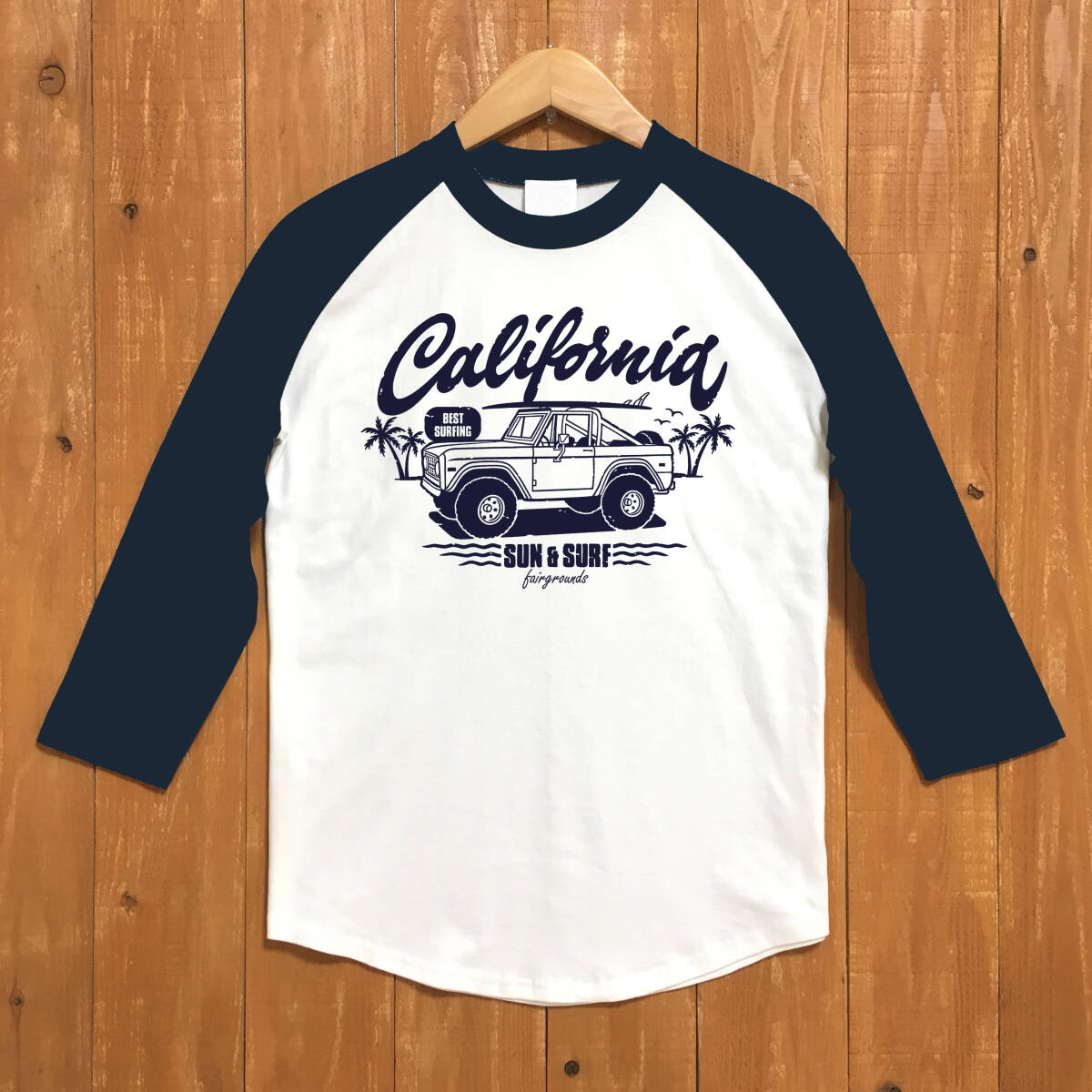 ■SUN & SURF ベースボ-ルTシャツ■XLサイズ(ネイビー袖xネイビー)アメ車 フォード ブロンコ サ-フ カリフォルニア BRONCO拍卖