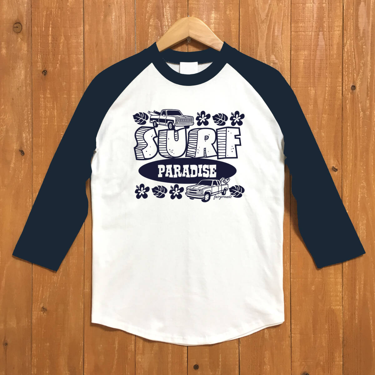 ■SURF PARADISE ベースボ-ルTシャツ ■Mサイズ(ネイビー袖xネイビー)アメ車 シボレー サーフィン ハワイ CHEVROLET CHEVY拍卖