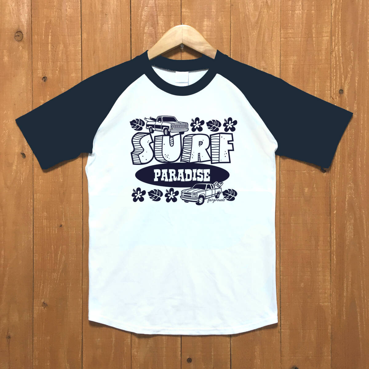 ■ SURF PARADISE ラグランTシャツ■XLサイズ(ネイビー袖xネイビー)アメ車 シボレー サーフィン カリフォルニア ハワイ CHEVROLET拍卖