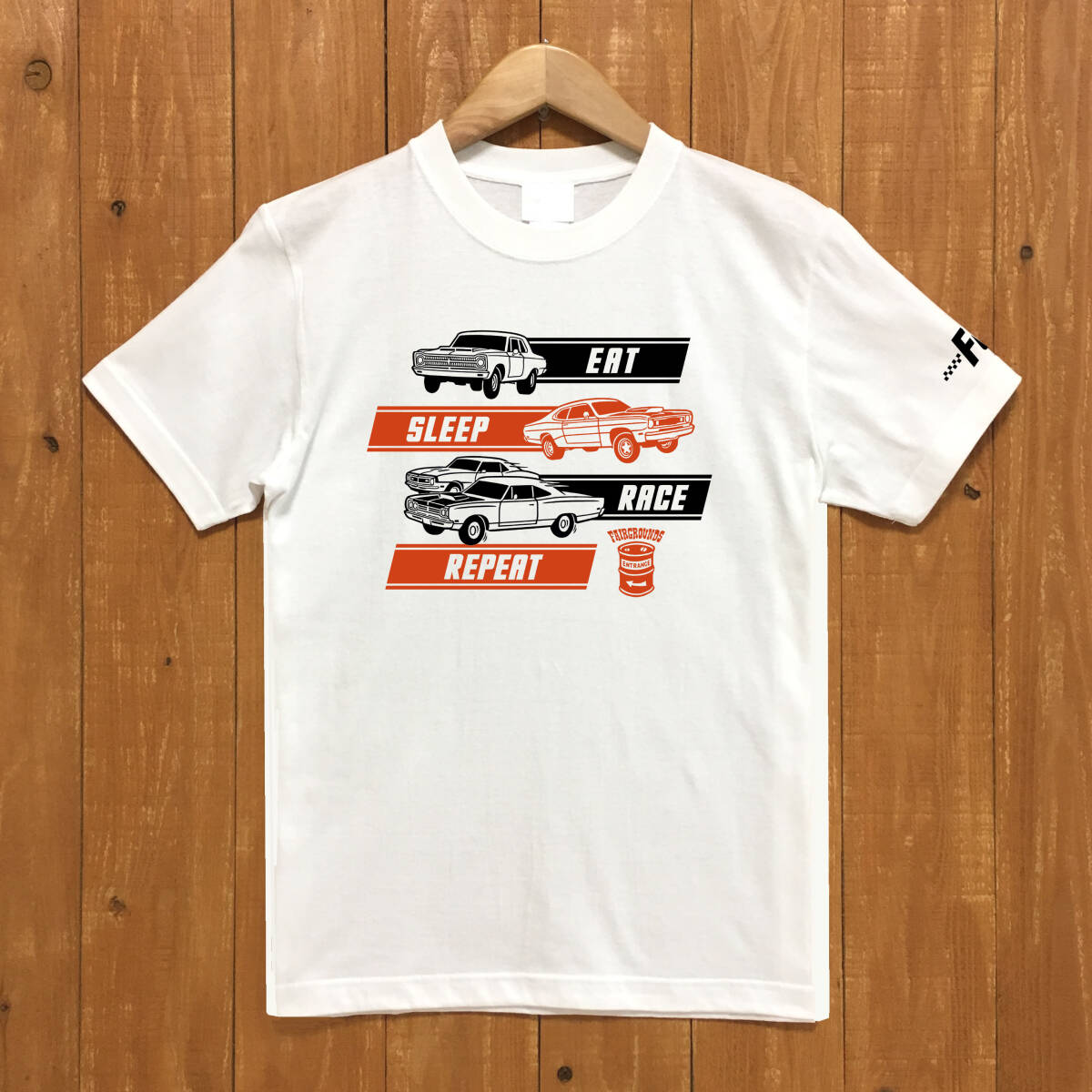 ■ REPEAT RACE Tシャツ■Mサイズ(ホワイトxブラック・オレンジ)アメリカ アメ車 モパ- ロードランナ-MOPAR PLYMOUTH 拍卖