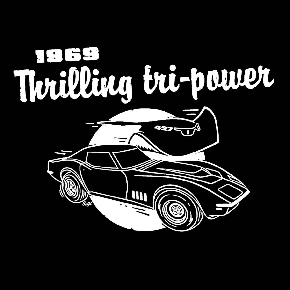 ■TRI-POWER Tシャツ■XLサイズ(ブラックxホワイト)アメリカ アメ車 シボレー コルベット CHEVROLET CORVETTE STINGRAY拍卖
