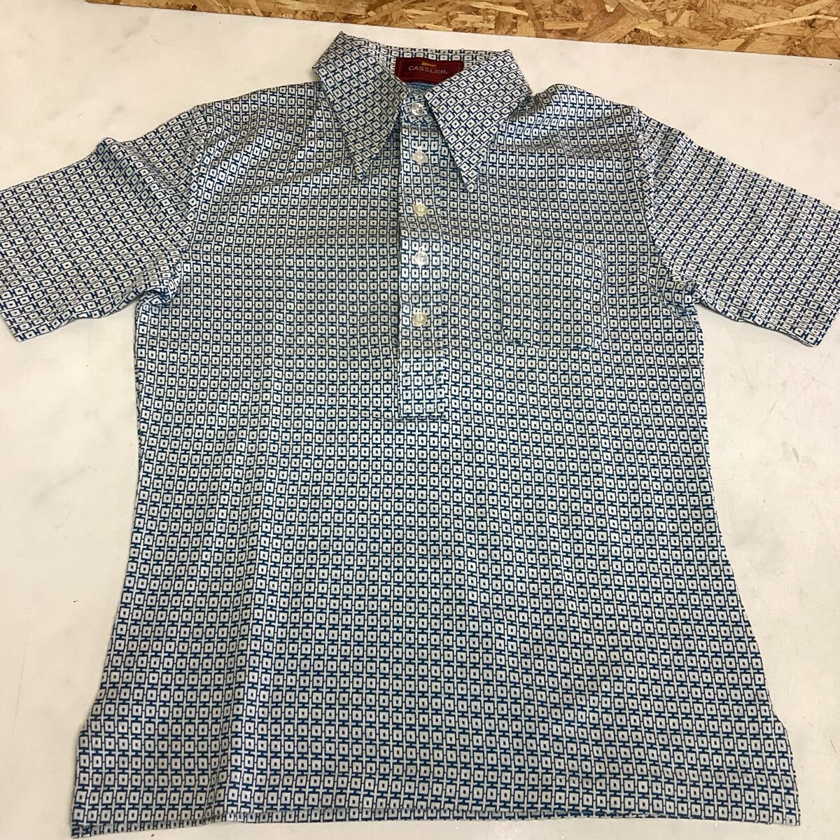 CASSLER メンズ 半袖シャツ ポロシャツ ブルー系 約M〜Lサイズ レトロ (ぬ6)拍卖