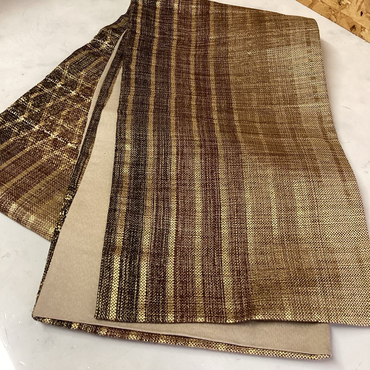 和装 着物 帯 ゴールド 黒×茶 カジュアル 華やか ラメ感 (ね65Y)拍卖