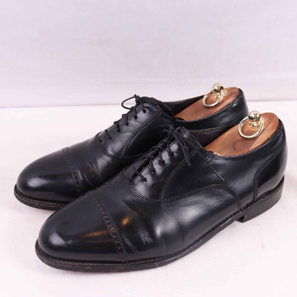 90's 位 フローシャイム 9 EEE / 27.0cm-27.5cm 位 パンチドキャップトゥ 内羽根 黒 メンズ 90年代 Florsheim 革靴 古着 中古 ds5232拍卖
