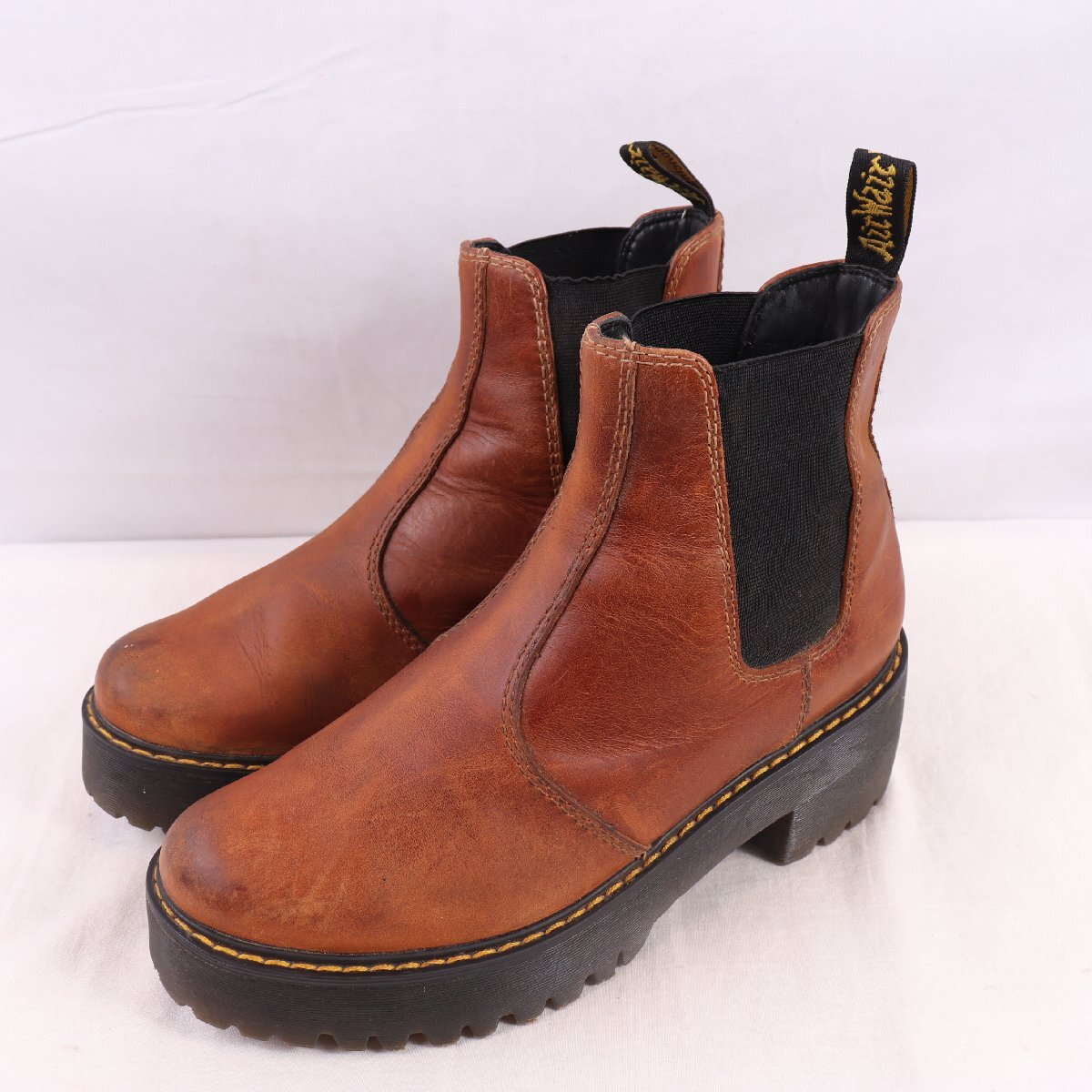 ドクターマーチン UK7/25.5cm-26.0cm/サイドゴア ブーツ チェルシーブーツ ブラウン 茶 厚底 ヒール ROMETTY dr.martens 中古 古着 dh4257拍卖
