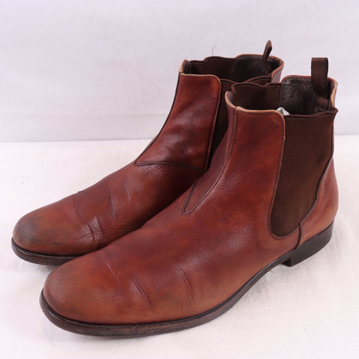 イタリア製 プラダ 8 / 実寸 27.5cm 位 チェルシーブーツ サイドゴア ブラウン 茶 PRADA ITALY メンズ 中古 古着 ds5246拍卖