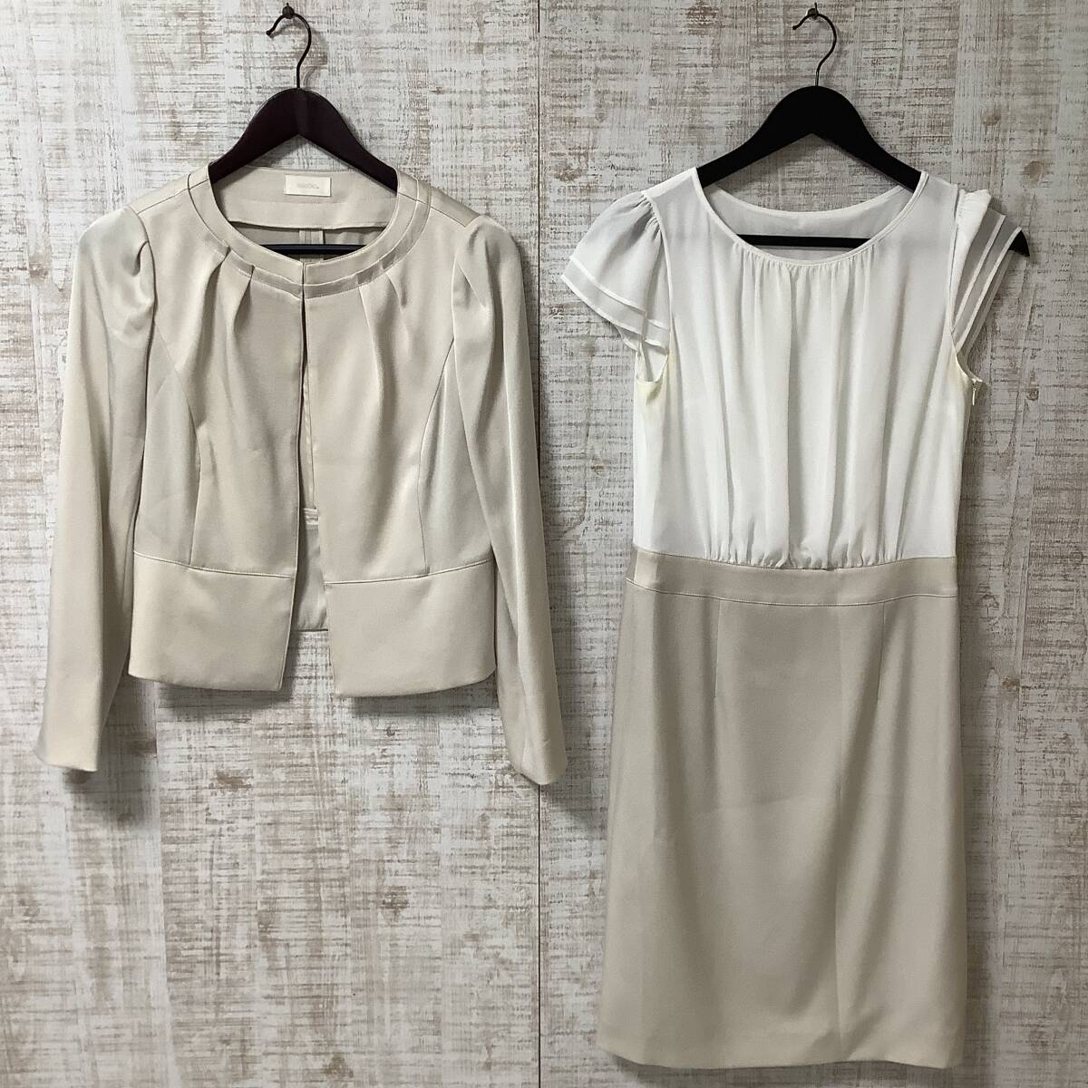 B-35◇PASSIONE | パシオーネ フォーマル ジャケット ワンピース セットアップ アイボリー×ホワイト サイズ上下共に38拍卖