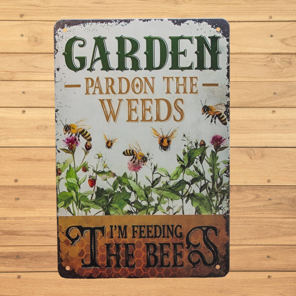 ブリキ看板 ミツバチとイチゴのブリキ看板 GARDEN 20㎝×30㎝ 新品拍卖