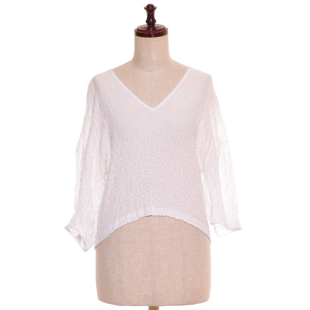 ■486215 ZARA ザラ ●5分袖カットソー 縮みガーゼプルオーバー サイズS レディース ホワイト拍卖