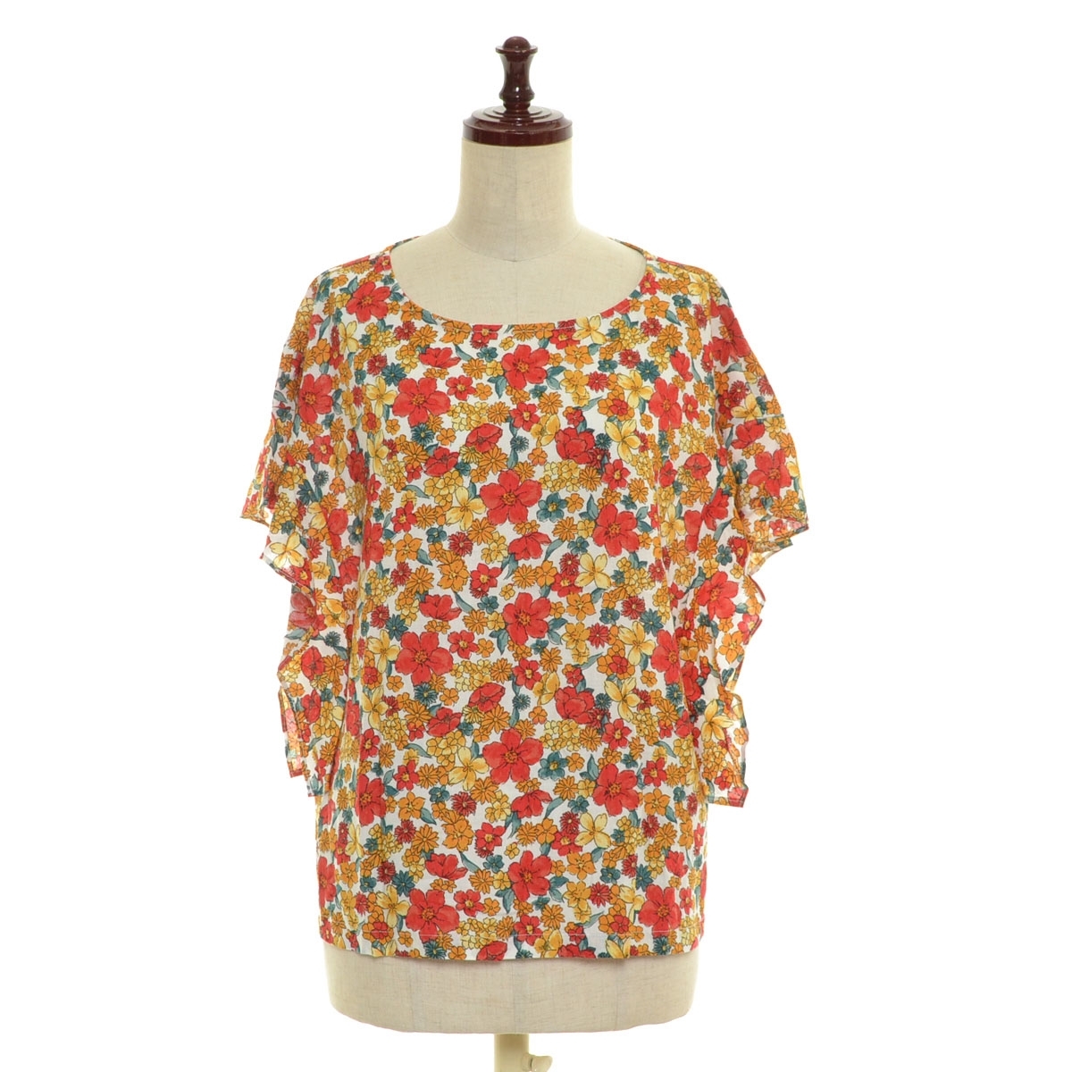 ■492485 GLOBAL WORK グローバルワーク アダストリア ブラウス ●花柄フレアスリーブPO カットソー トップス サイズM レディース レッド他拍卖