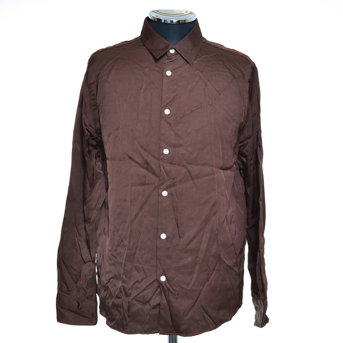 ●494239 ZARA ザラ ●レーヨンシャツ サイズM(EUR) サテン メンズ ブラウン拍卖