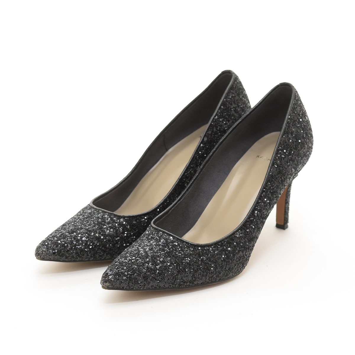 □499890 KASHIYAMA カシヤマ ○パンプス ポインテッドハイヒール グリッター ラメ キラキラ サイズ24.0cm(M)/H8cm レディース ブラック拍卖