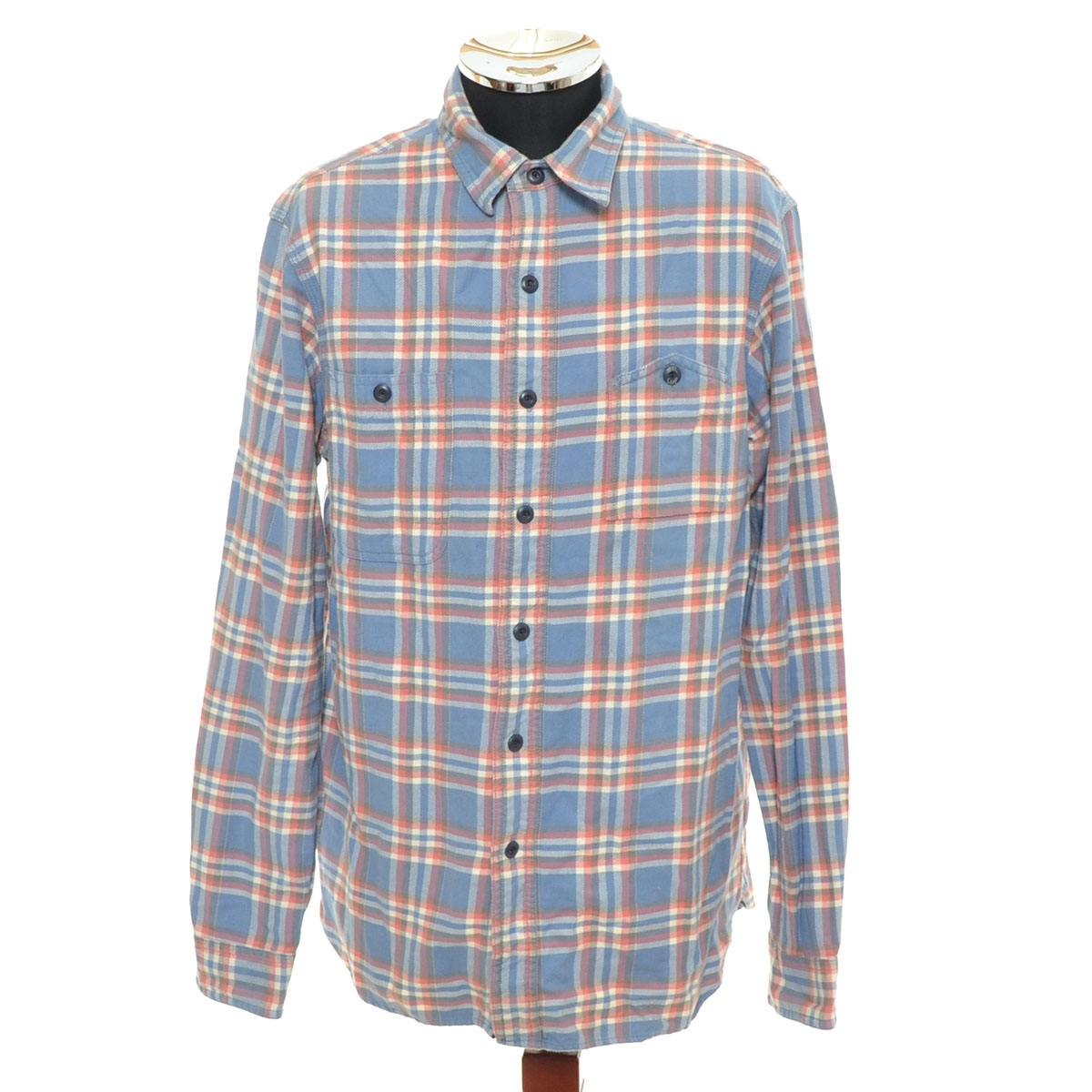 ●547982 RRL RALPH LAUREN ラルフローレン ●ネルシャツ 長袖 ワークシャツ サイズM ガチャポケ メンズ インド製 ブルー チェック拍卖