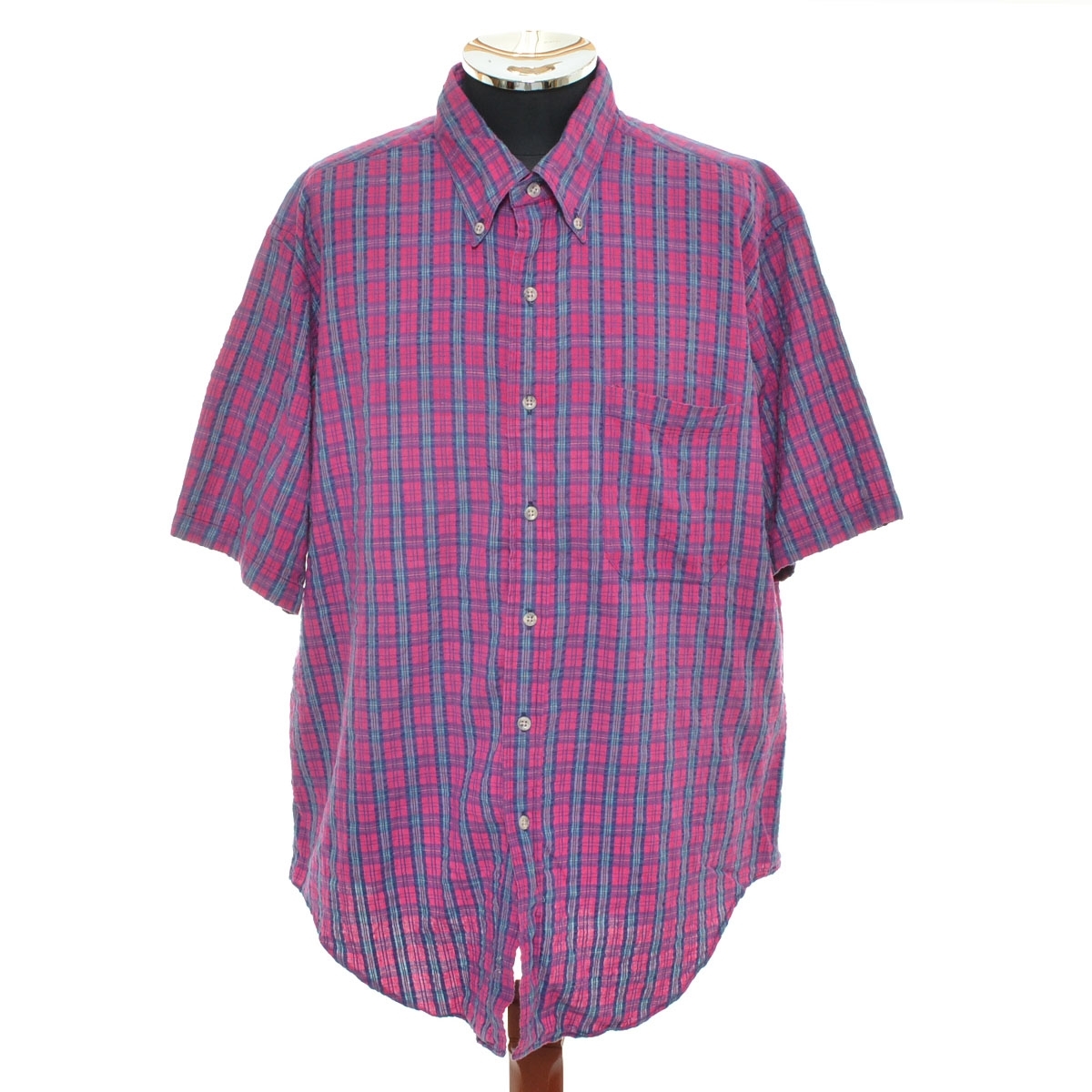 ●548137 BROOKS BROTHERS ブルックスブラザーズ ●シアサッカーシャツ 半袖 USA製 サイズXL メンズ パープル チェック拍卖