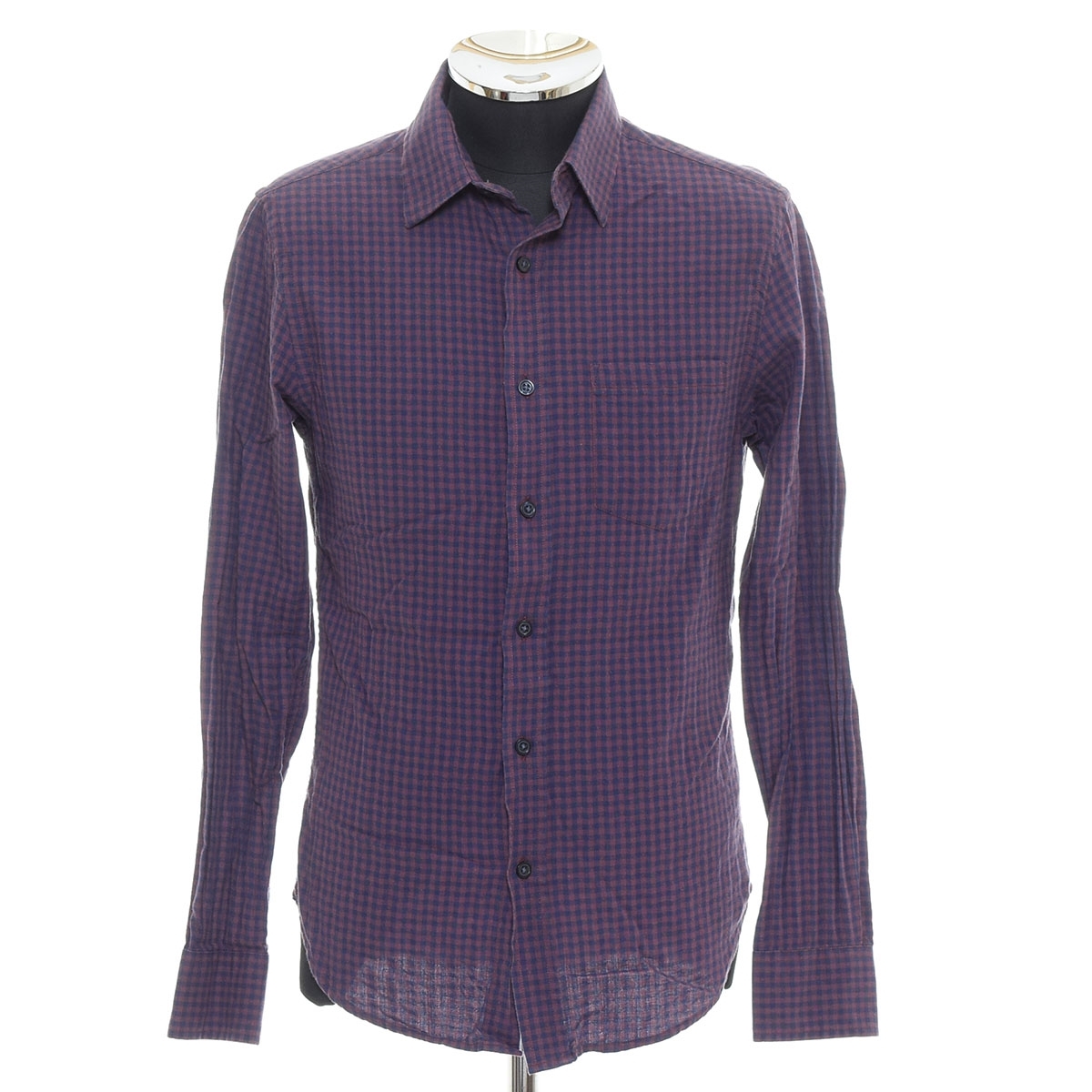 〇496474 BANANA REPUBLIC バナナリパブリック ◯長袖チェックシャツ トップス サイズXS メンズ パープル拍卖
