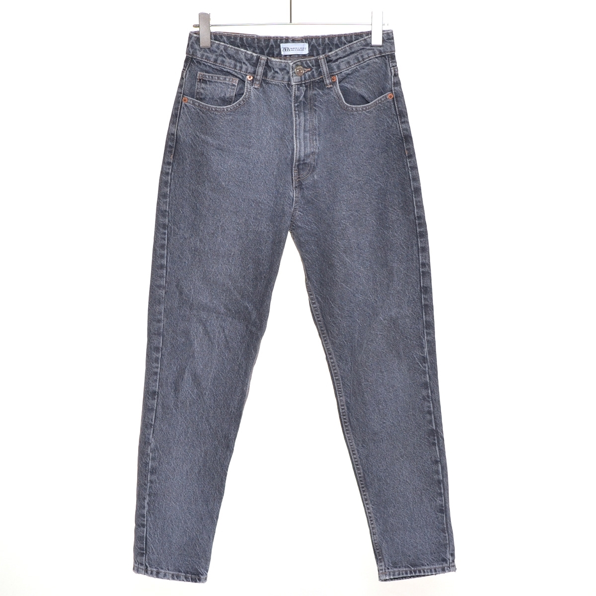 □489917 ZARA ザラ デニムパンツ ○ハイウエストボーイフレンドジーンズ テーパード サイズ38 レディース グレー拍卖