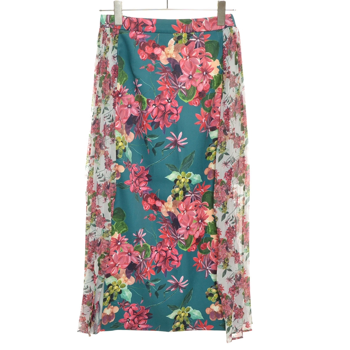 ■514820 AMERI アメリ ●ロングスカート 花柄サイドプリーツスカート 027190420 レディース グリーン拍卖