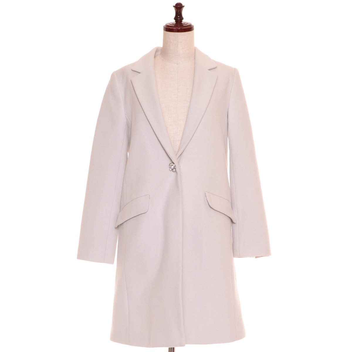 ■467205 LAISSE PASSE レッセパッセ □チェスターコート パールビジューボタン サイズ36 レディース オフホワイト拍卖