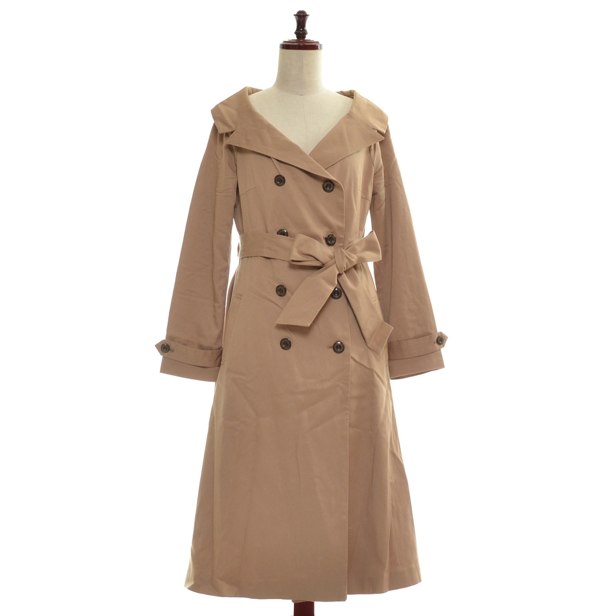 ■442160 rienda リエンダ ○ダブルコート ワイドNCフレアトレンチCT 110BA630-1480 サイズS レディース ライトブラウン拍卖