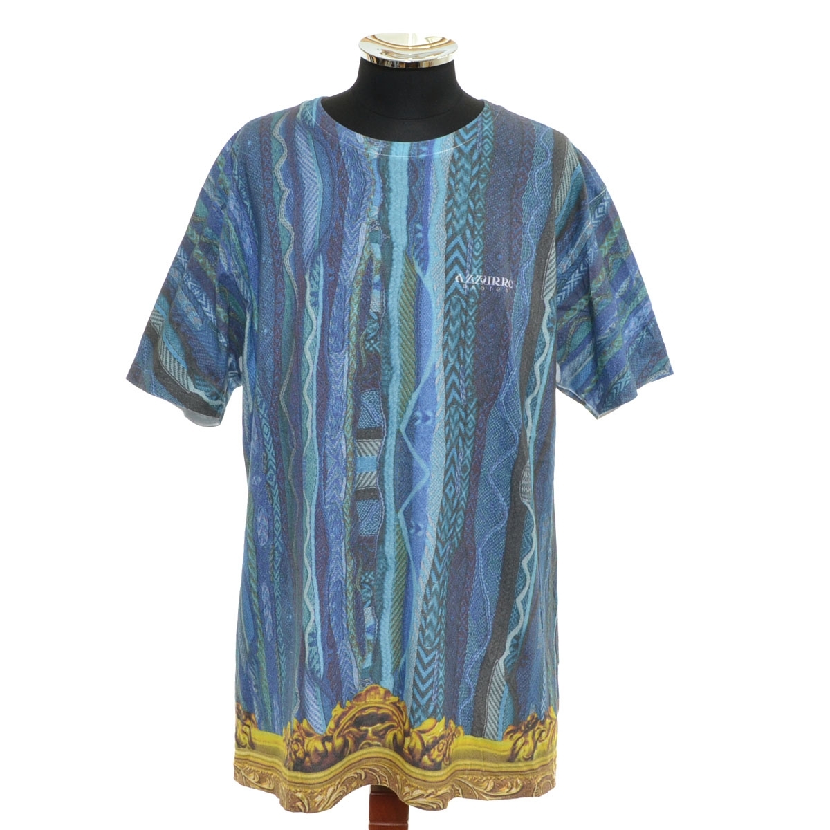 ●550029 AZZURRO アズーロ ●Tシャツ 半袖 サイズ2XL メンズ ブルー 総柄拍卖