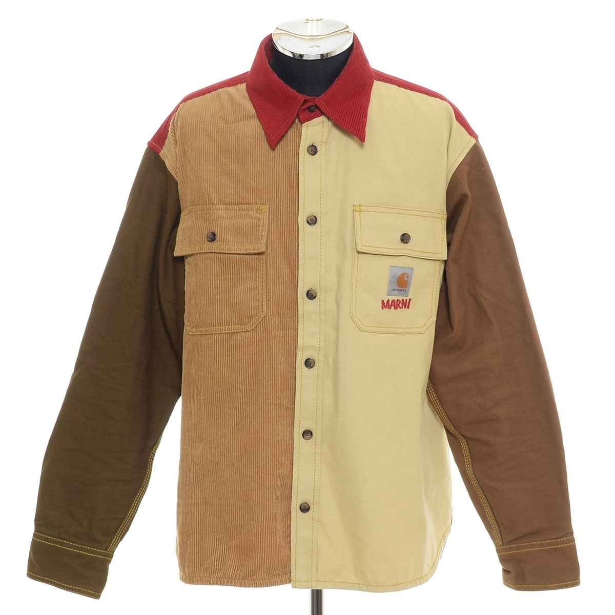 ●551775 MARNI X CARHARTT WIP マルニ×カーハート ●シャツジャケット BIO COTTON COLOUR-BLOCK OVERSHIRT サイズM コットン 23ss メンズ拍卖