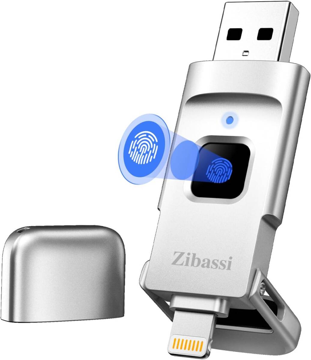 Zibassi 128GB【MFI認証取得 高速認識】iPhone用USBメモリ指紋認証 USBメモリ拍卖