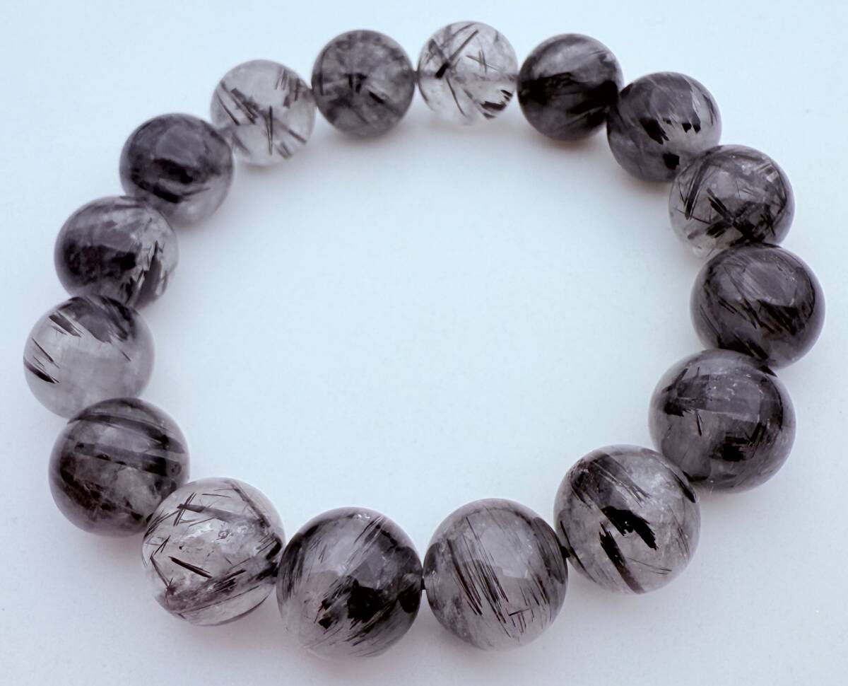 天然石ブラックルチルクォーツ(黒針水晶)AAA12mm玉のブレスレット-023拍卖