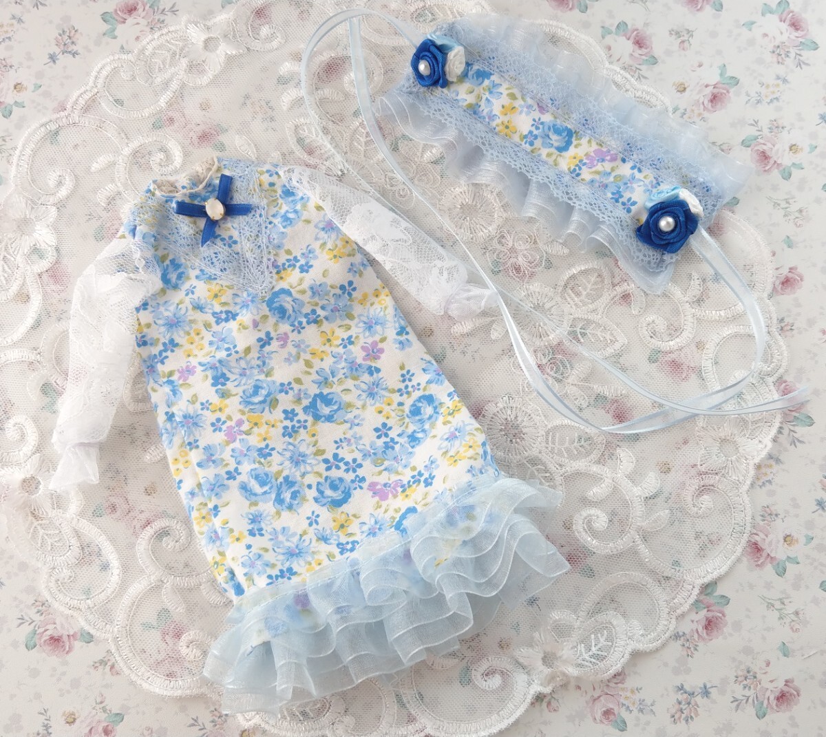 *幼SD等に 1/6サイズ お洋服 OF Aライン ワンピース セット*【Blue Garden】拍卖