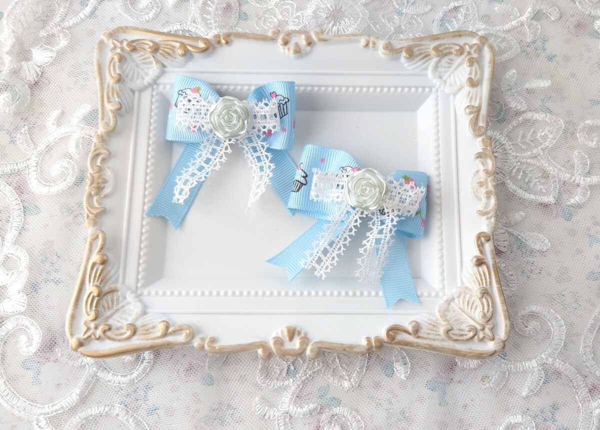 *幼SD~SD等 1/6~1/3サイズ ドール用 ヘアクリップ ヘアアクセサリー ヘアリボン 2点セット*【Sweet Blue】拍卖